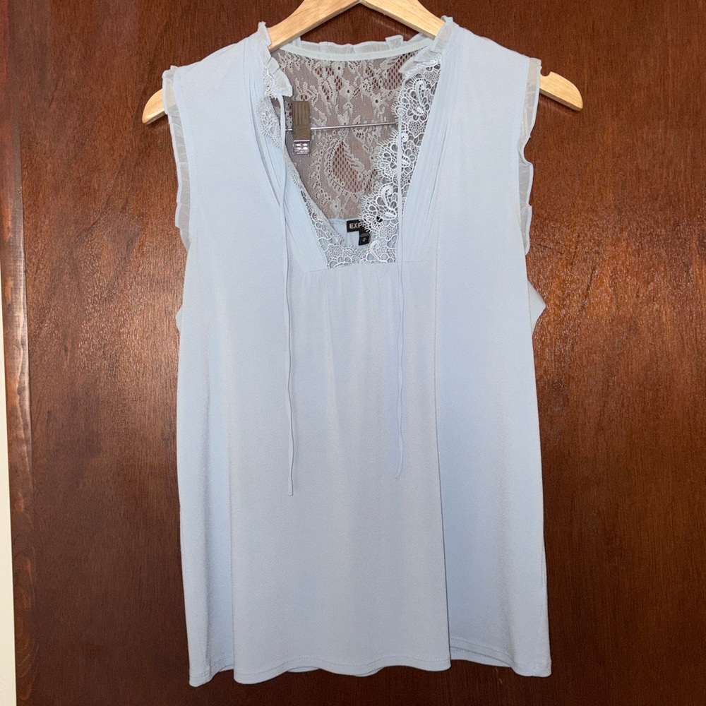 Express Light Blue Lace Trim Top